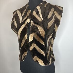 Vintage 70s Jacques Saint Laurent Fur Vest Brown Tan Zebra Size Small Paris